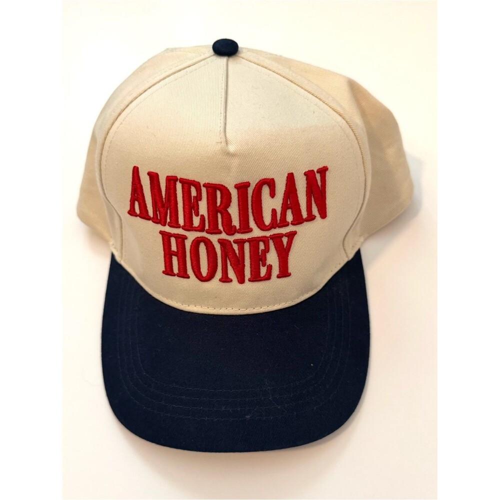 NWT David and Young American Honey Cap - Cream and Navy with Red Embroidery